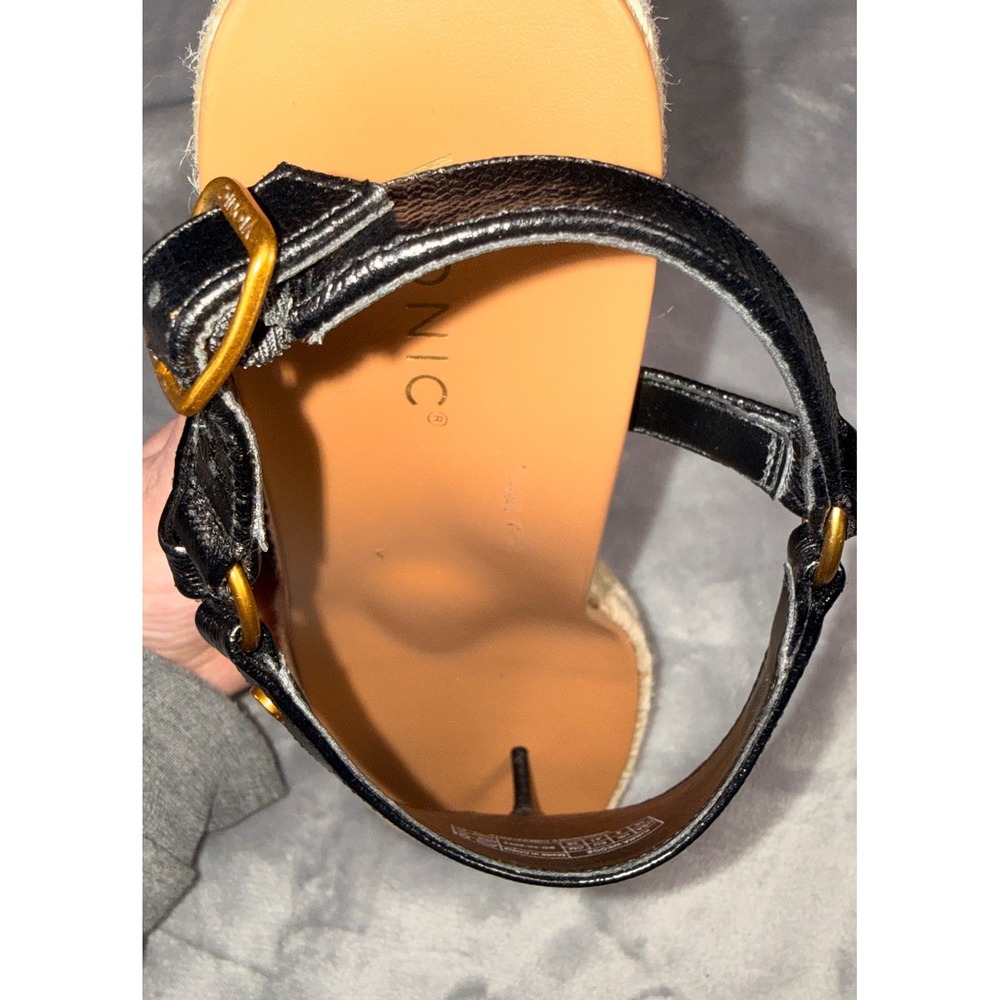Vionic Wedge Black Leather Espadrille‎ Sandals Womens 10 - Picture 6 of 9